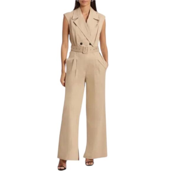 AVEC LES FILLES Trench Jumpsuit In Beige